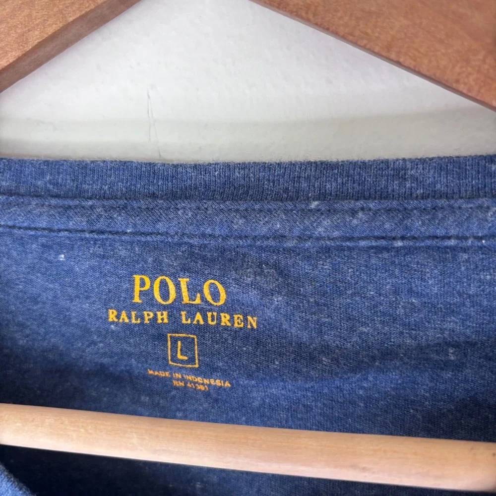 Polo Ralph Lauren Blue V Neck‎ Long Sleeve Tee Shirt Cotton Red Logo Size Large